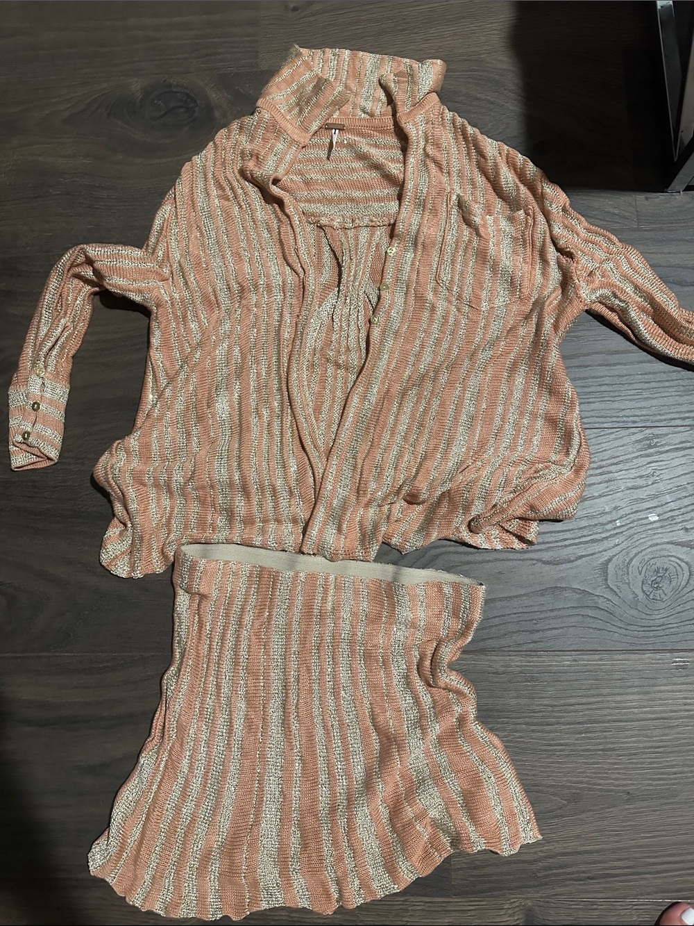 Free people Striped Peach Metallic Knit Two-Piece Set